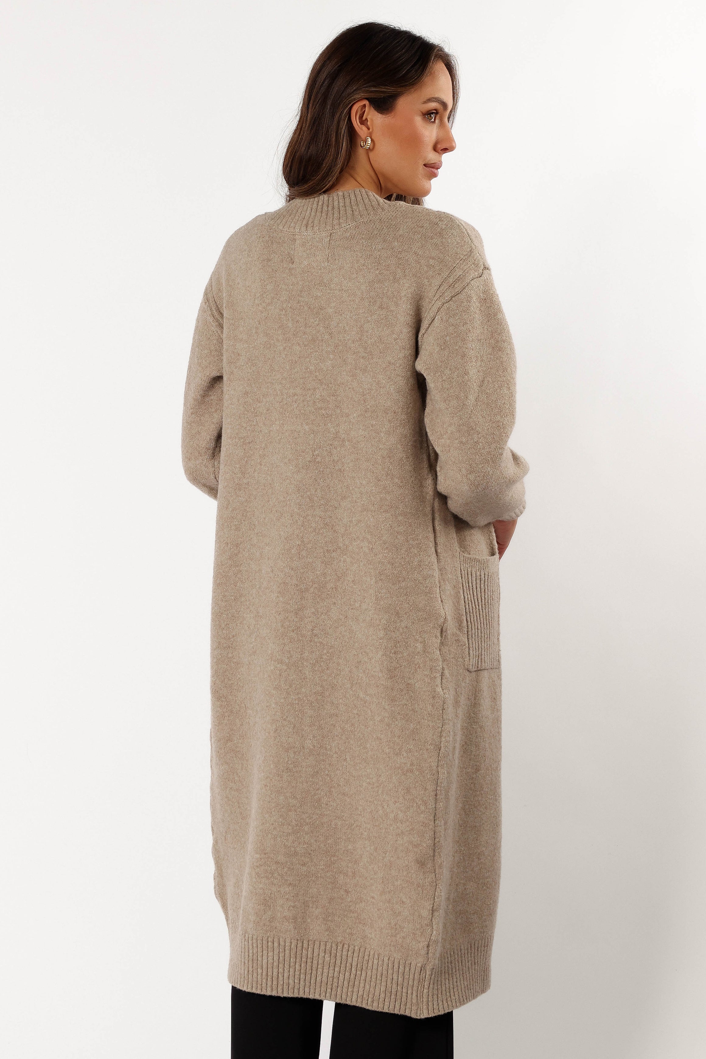 KNITWEAR @Nicolette Open Front Long Cardigan - Latte