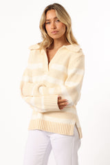 KNITWEAR @Shea Striped Collar Knit Sweater - Cream