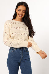 KNITWEAR @Watton Stripe Knit Sweater - Cream