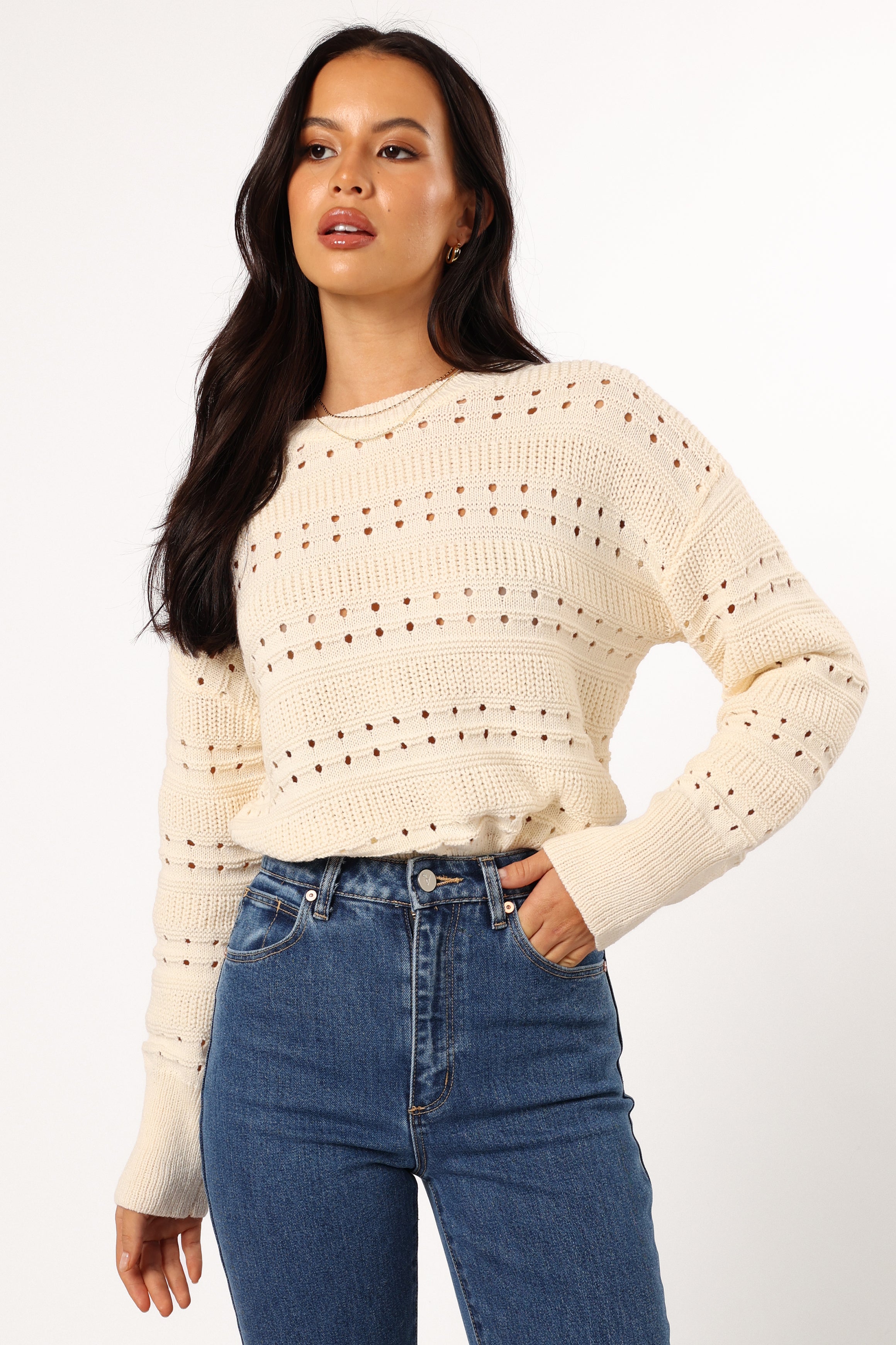 KNITWEAR @Watton Stripe Knit Sweater - Cream