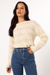 KNITWEAR @Watton Stripe Knit Sweater - Cream