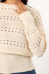 KNITWEAR @Watton Stripe Knit Sweater - Cream