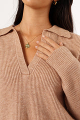 KNITWEAR @Zala Vneck Collar Knit Sweater - Mocha (Hold for Cool Beginnings)