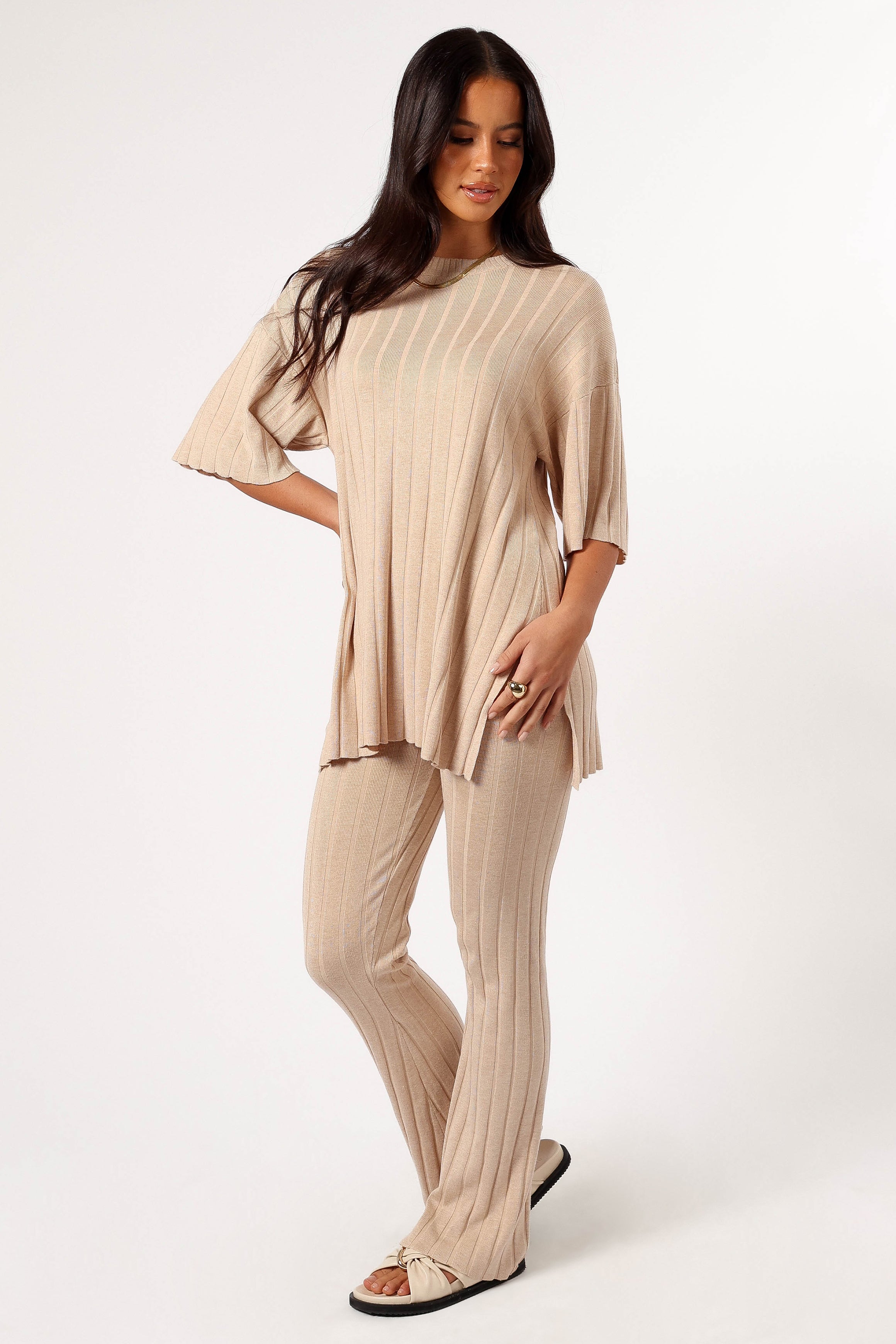 SETS @Silvie Short Sleeve Knitted Set - Beige (Hold for Winter Essentials)