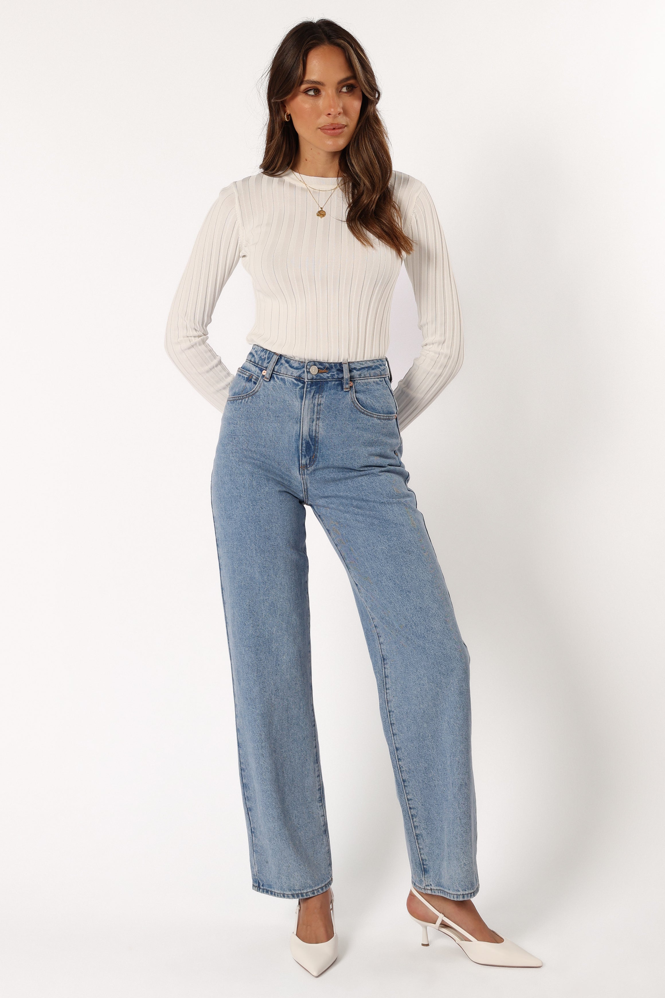 TOPS @Aneesa Wide Rib Knit Top - White (Hold for Cool Beginnings)