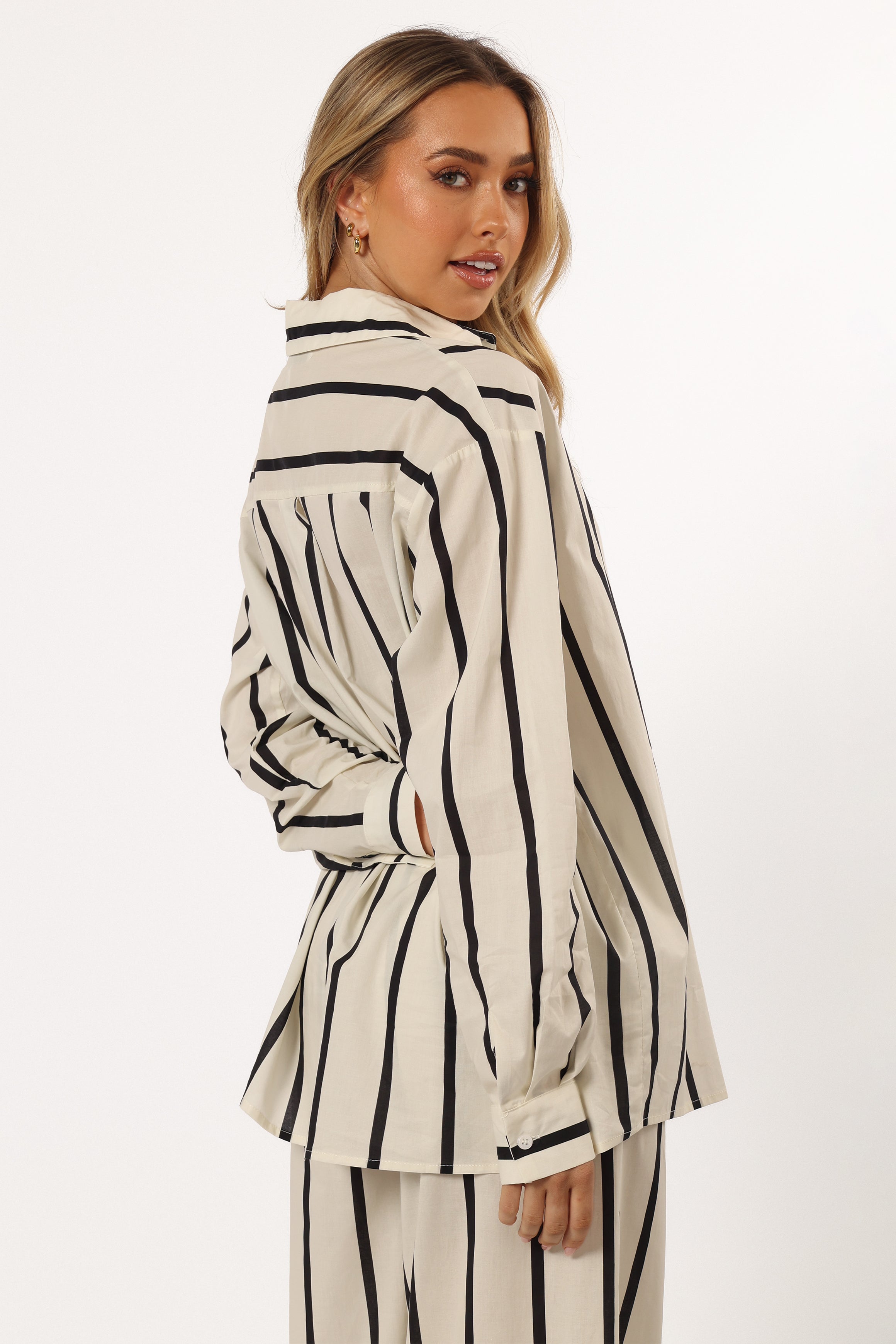 TOPS @Silvia Button Down Shirt - Cream Stripe (Hold for Winter Essentials)