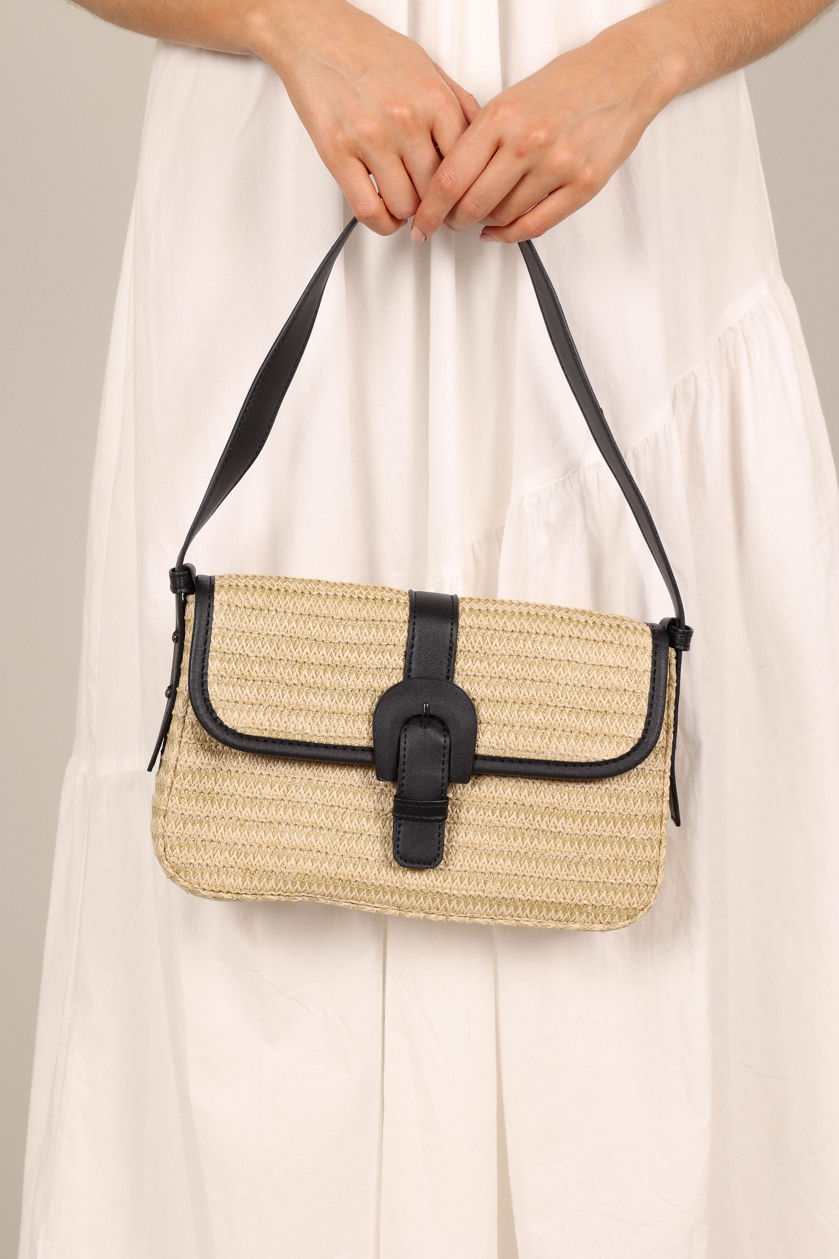 Petal and Pup USA ACCESSORIES Dovie Straw Shoulder Bag - Natural/Black One Size