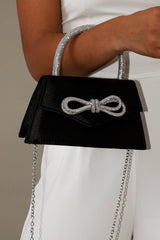 Petal and Pup USA ACCESSORIES Flicka Rhinestone Bow Bag - Black Satin One Size
