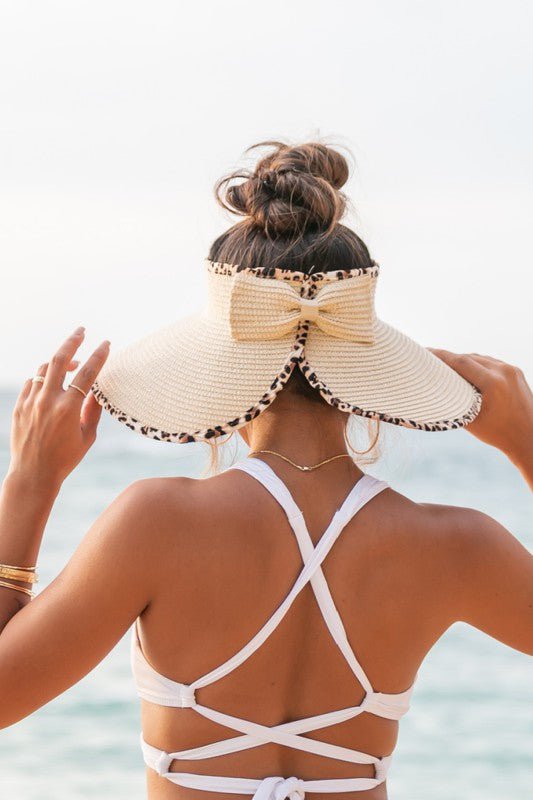 Petal and Pup USA ACCESSORIES Leopard Foldable Bow Visor - Straw OneSize