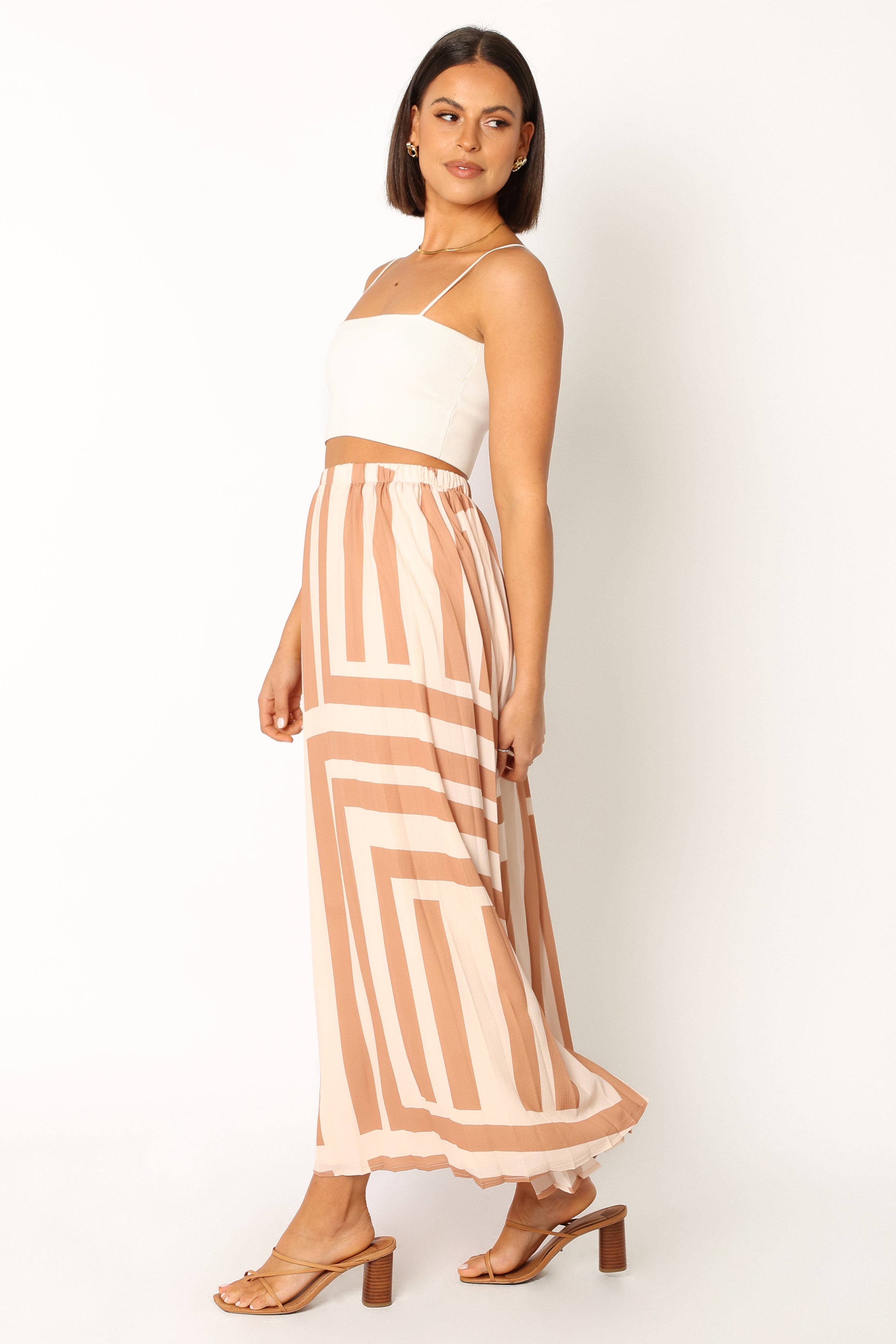 Petal and Pup USA BOTTOMS Elke Pleat Midi Skirt - Tan