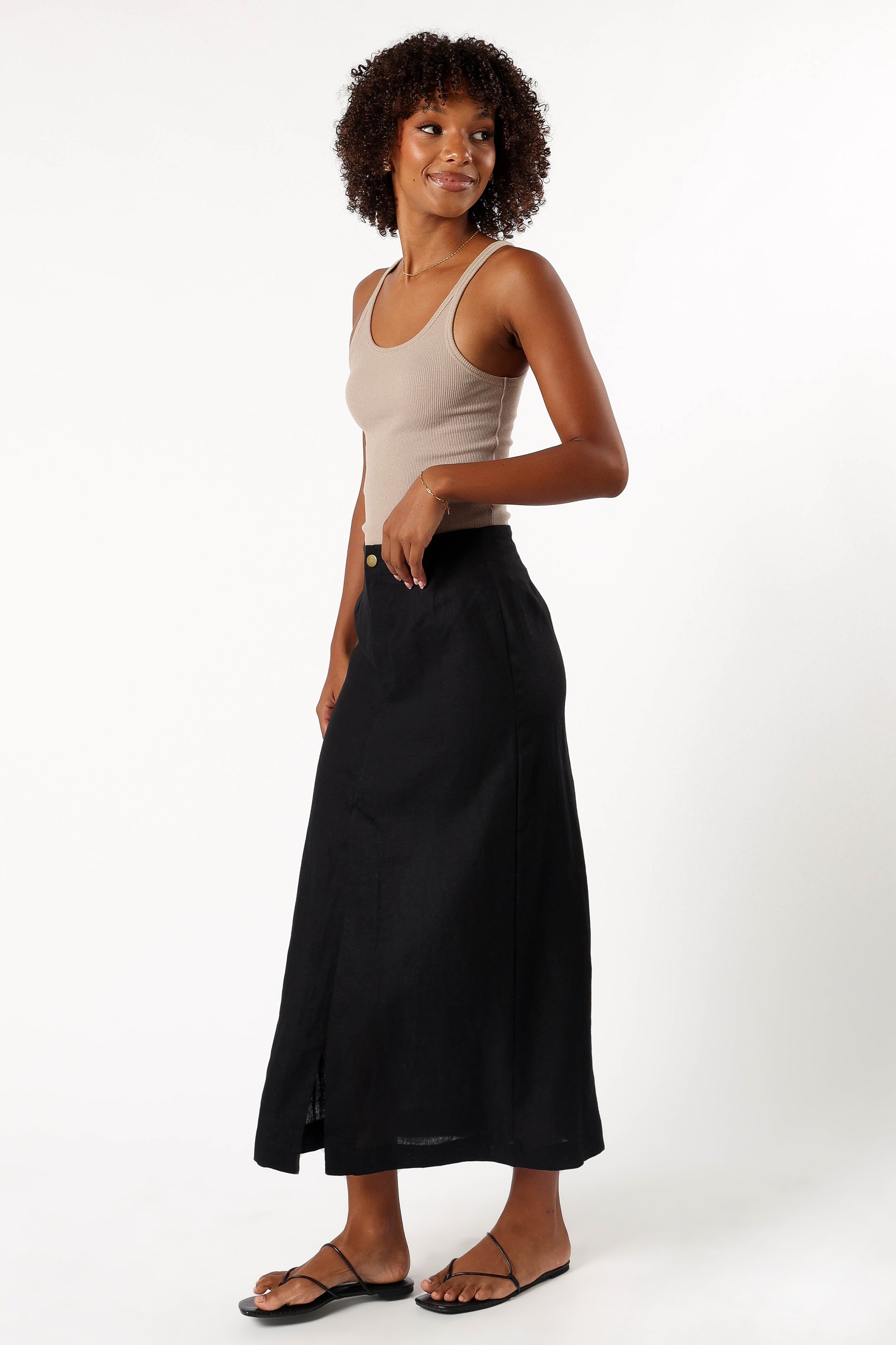 Petal and Pup USA BOTTOMS Finley Linen Midi Skirt - Black