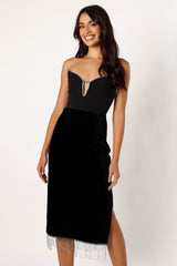 Petal and Pup USA BOTTOMS Greta Velvet Fringe Skirt - Black