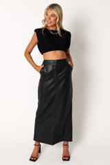 Petal and Pup USA BOTTOMS Jade Vegan Leather Column Skirt - Black