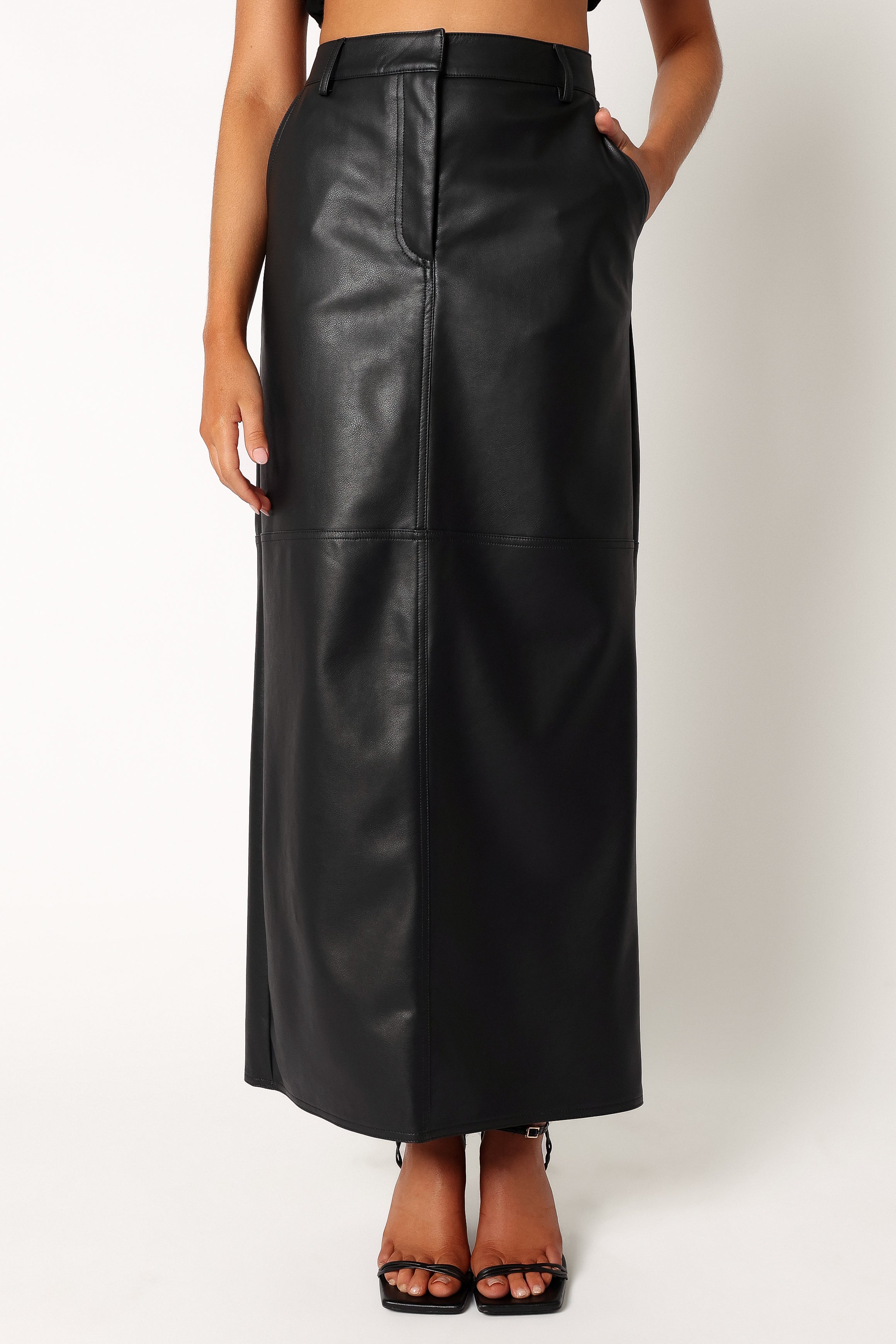 Petal and Pup USA BOTTOMS Jade Vegan Leather Column Skirt - Black