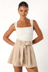 Petal and Pup USA BOTTOMS Maya High Waisted Paperbag Shorts - Beige