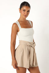 Petal and Pup USA BOTTOMS Maya High Waisted Paperbag Shorts - Beige