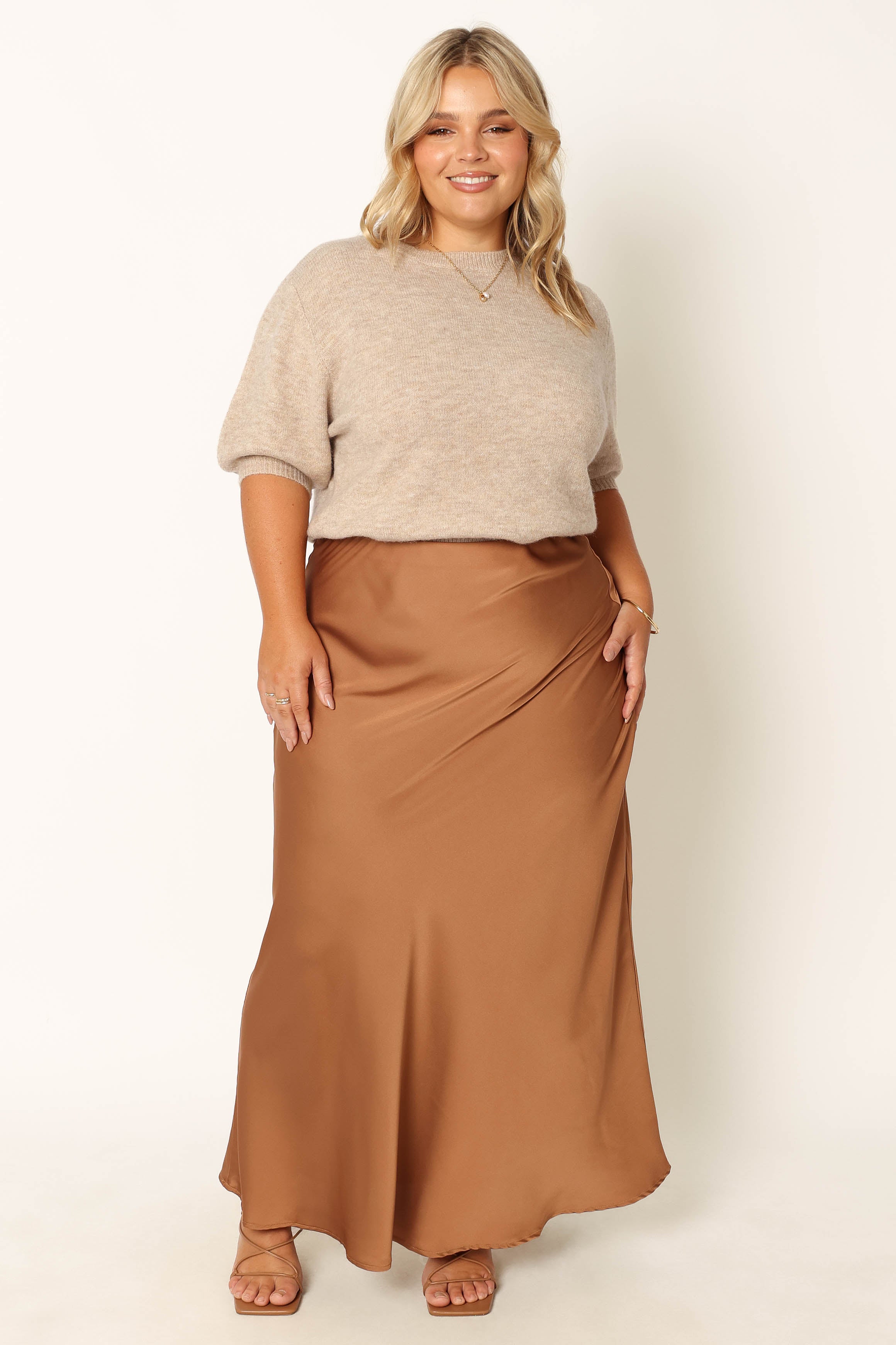 Petal and Pup USA BOTTOMS Nellie Satin Midi Skirt - Bronze