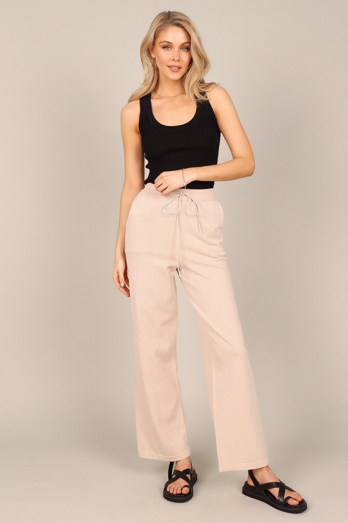 Petal and Pup USA BOTTOMS Penelope Knitted Wide Leg Lounge Pants - Taupe