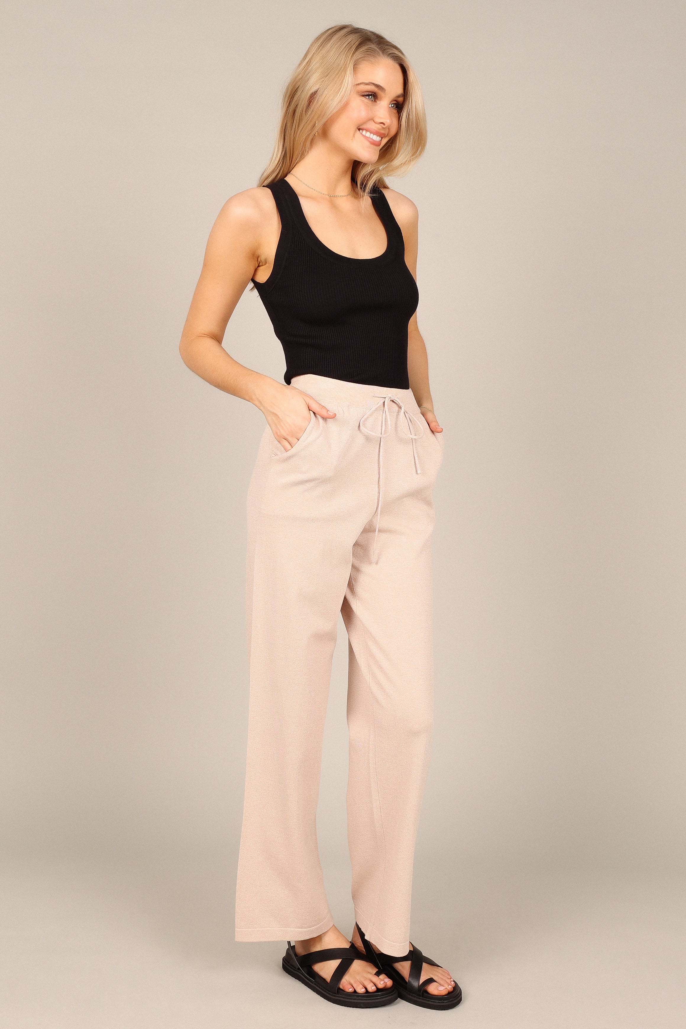 Petal and Pup USA BOTTOMS Penelope Knitted Wide Leg Lounge Pants - Taupe