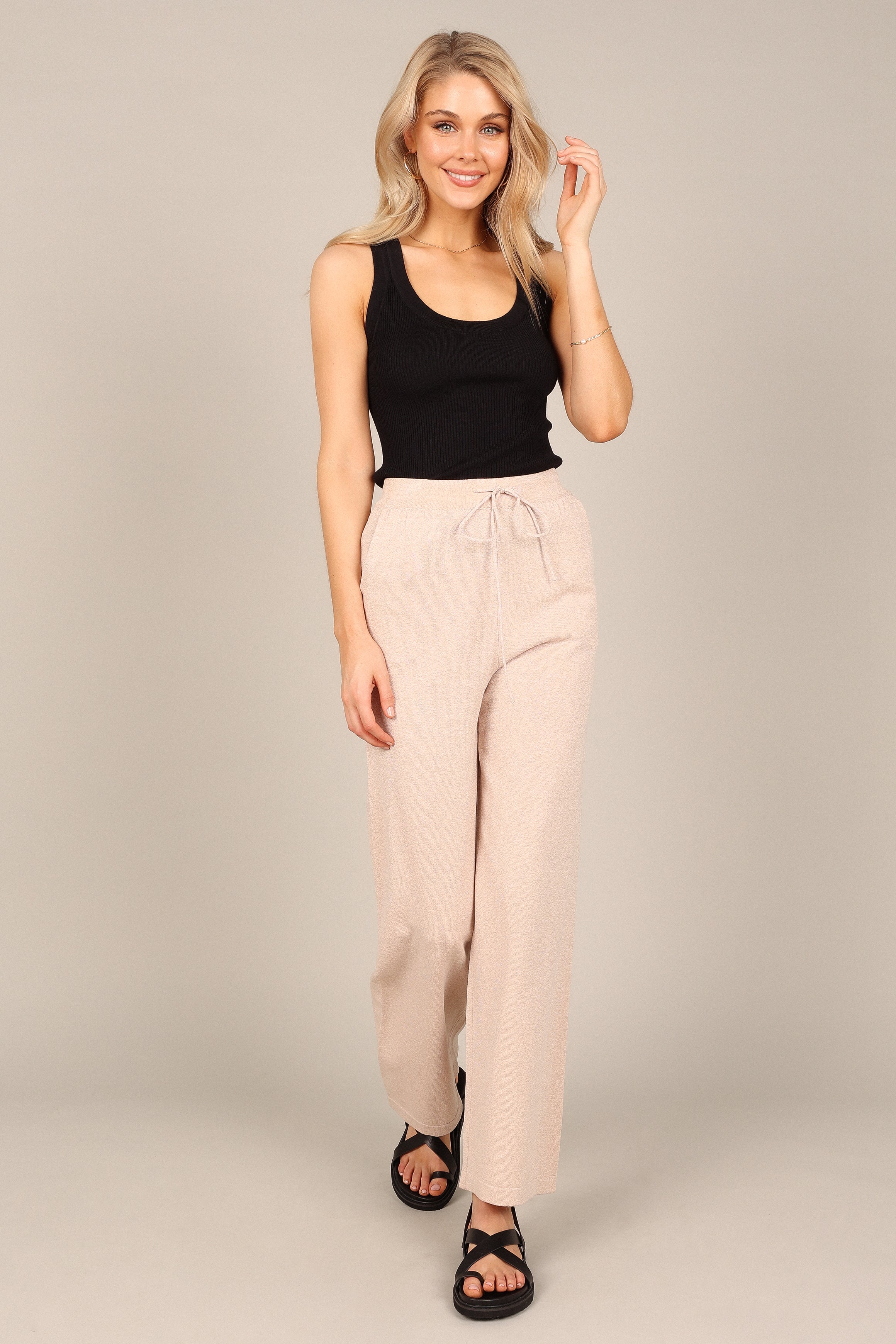 Petal and Pup USA BOTTOMS Penelope Knitted Wide Leg Lounge Pants - Taupe