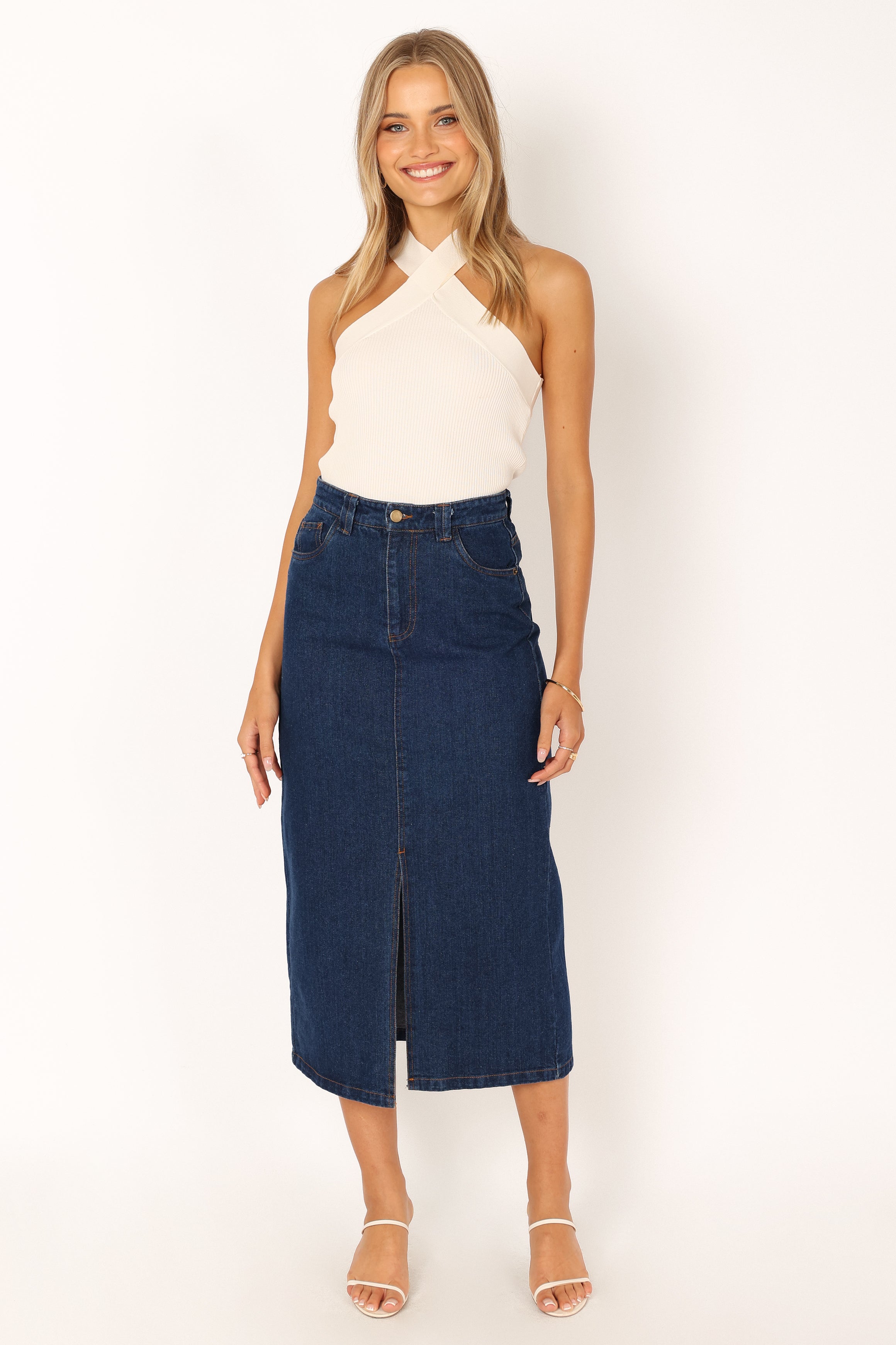 Petal and Pup USA BOTTOMS Rana Denim Midi Skirt - Dark Denim