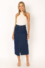 Petal and Pup USA BOTTOMS Rana Denim Midi Skirt - Dark Denim