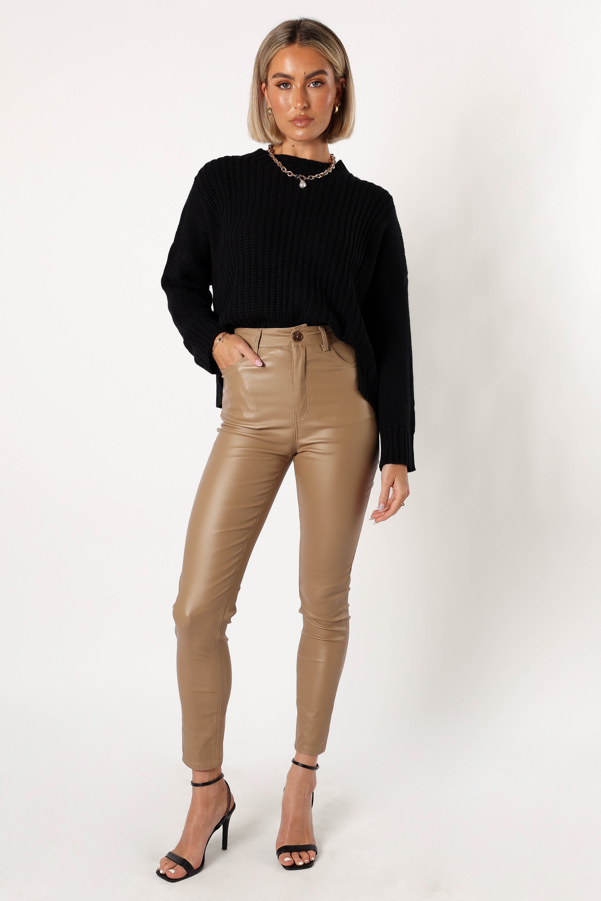 Petal and Pup USA BOTTOMS Sammie Vegan Leather Pants - Tan