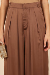 Petal and Pup USA BOTTOMS Wellington Wide Leg Satin Pant - Mocha