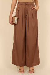 Petal and Pup USA BOTTOMS Wellington Wide Leg Satin Pant - Mocha