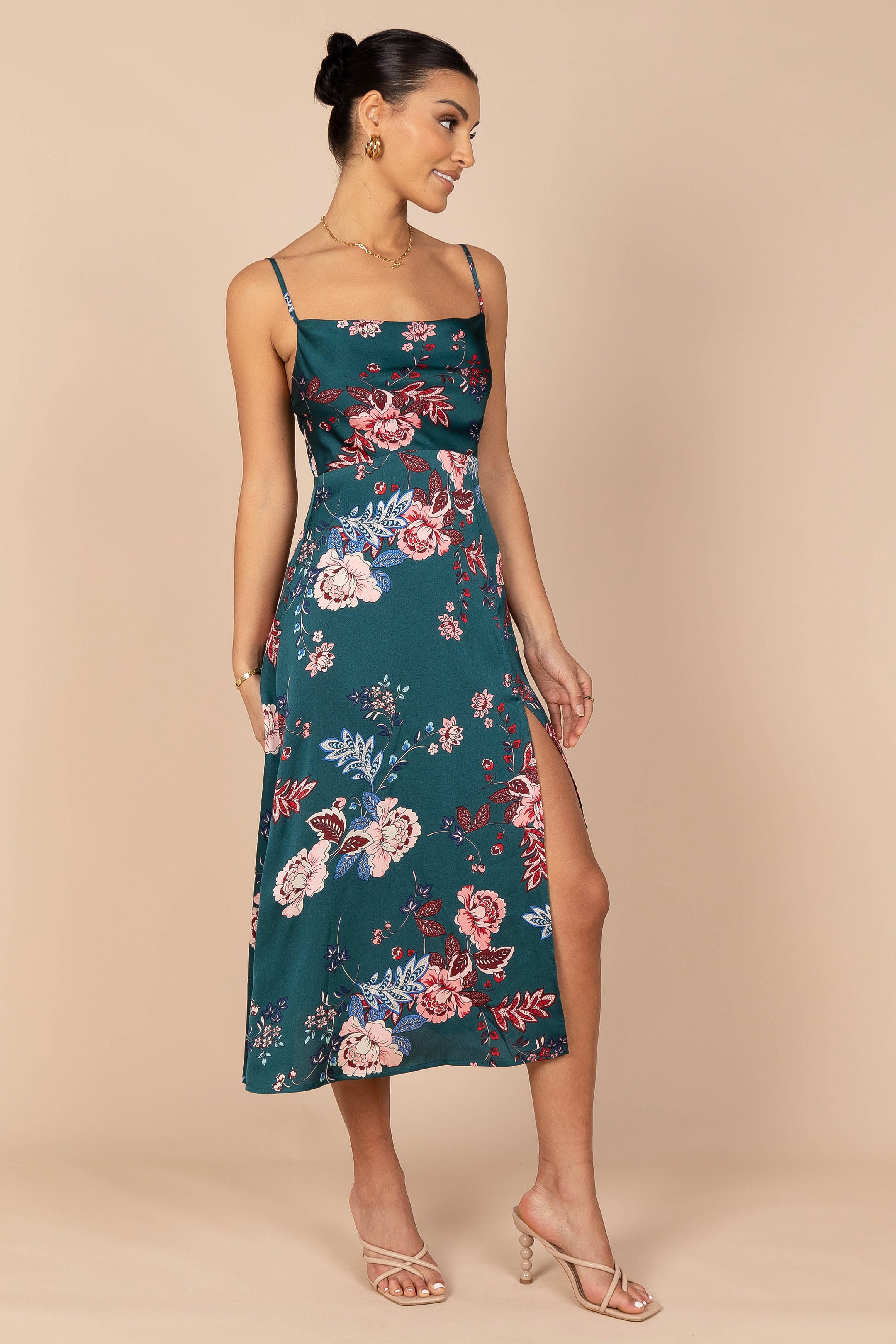 Petal and Pup USA DRESSES Alejandra Cowl Neck Midi Dress - Emerald