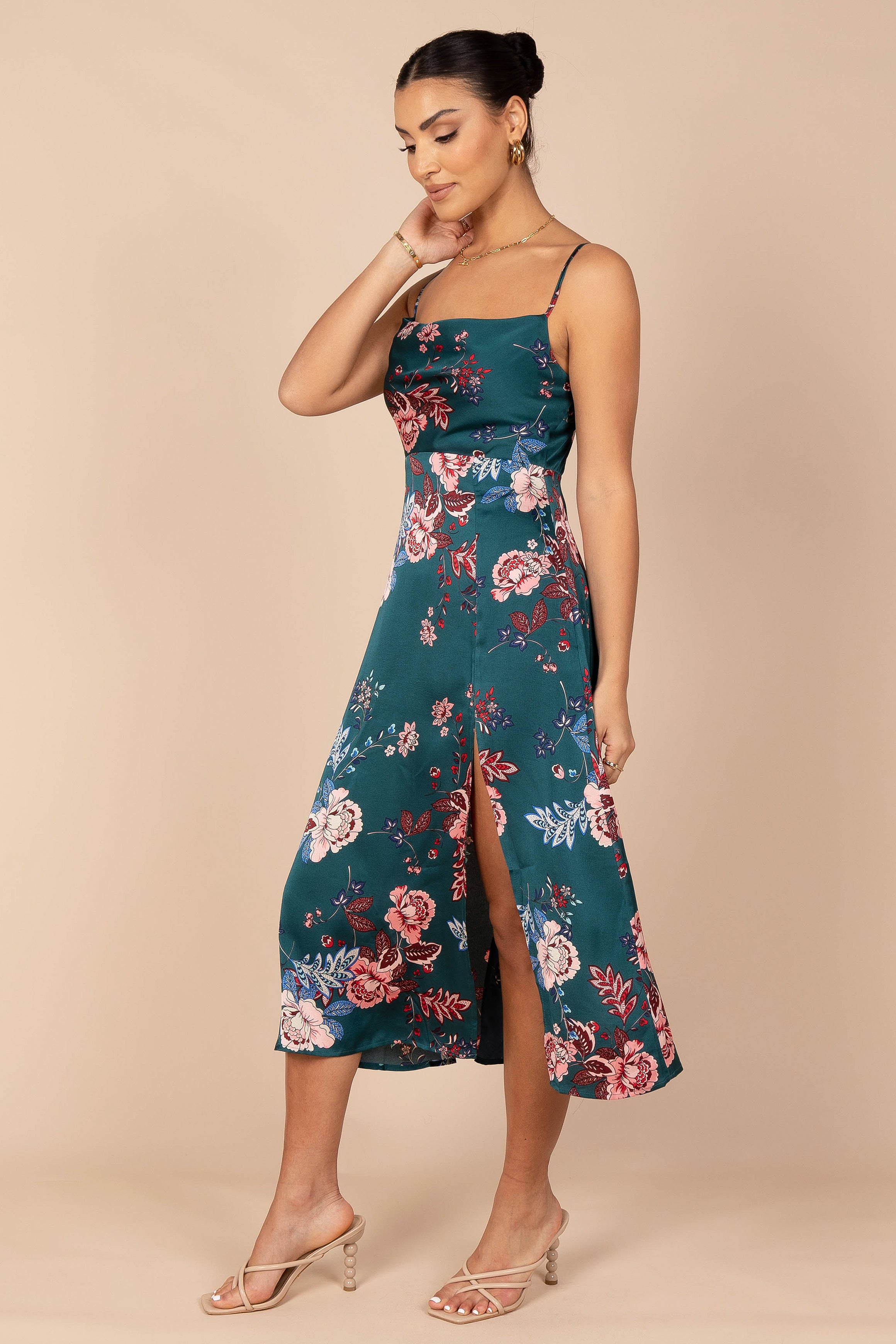 Petal and Pup USA DRESSES Alejandra Cowl Neck Midi Dress - Emerald