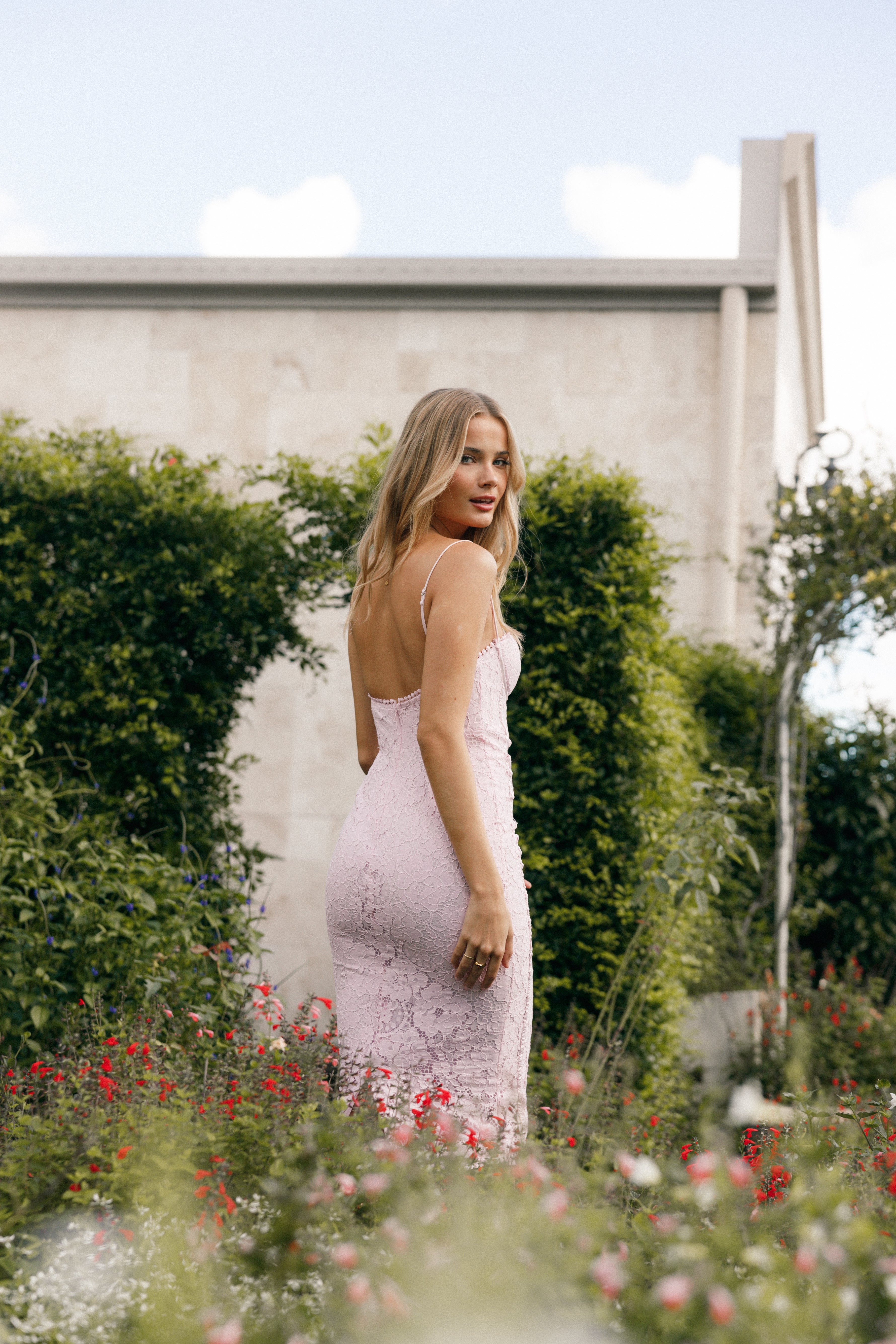 Petal and Pup USA DRESSES Allegra Lace Midi Dress - Pink