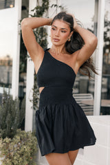 Petal and Pup USA DRESSES Allison One Shoulder Mini Dress - Black
