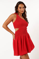 Petal and Pup USA DRESSES Allison One Shoulder Mini Dress - Red