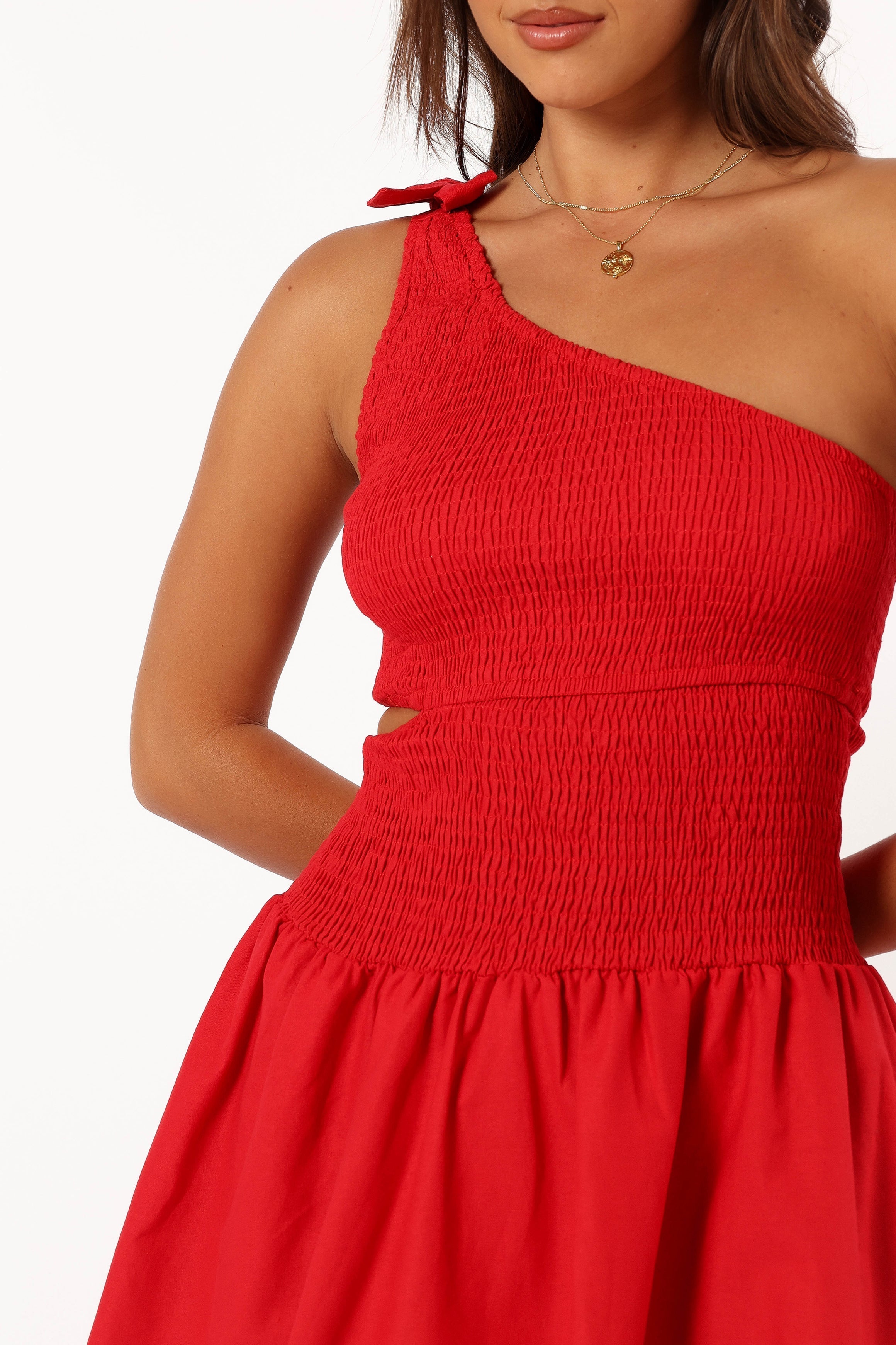 Petal and Pup USA DRESSES Allison One Shoulder Mini Dress - Red