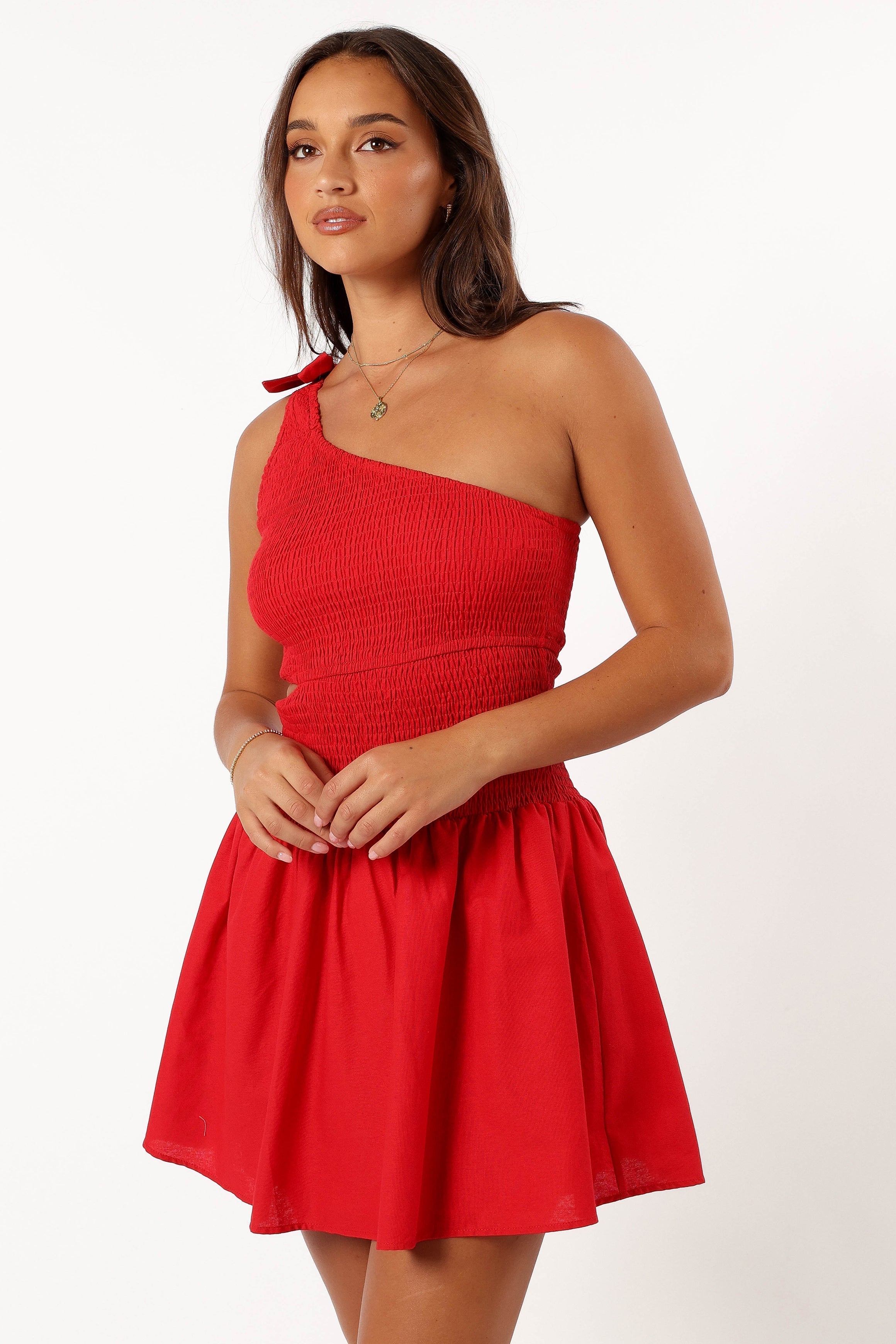 Petal and Pup USA DRESSES Allison One Shoulder Mini Dress - Red