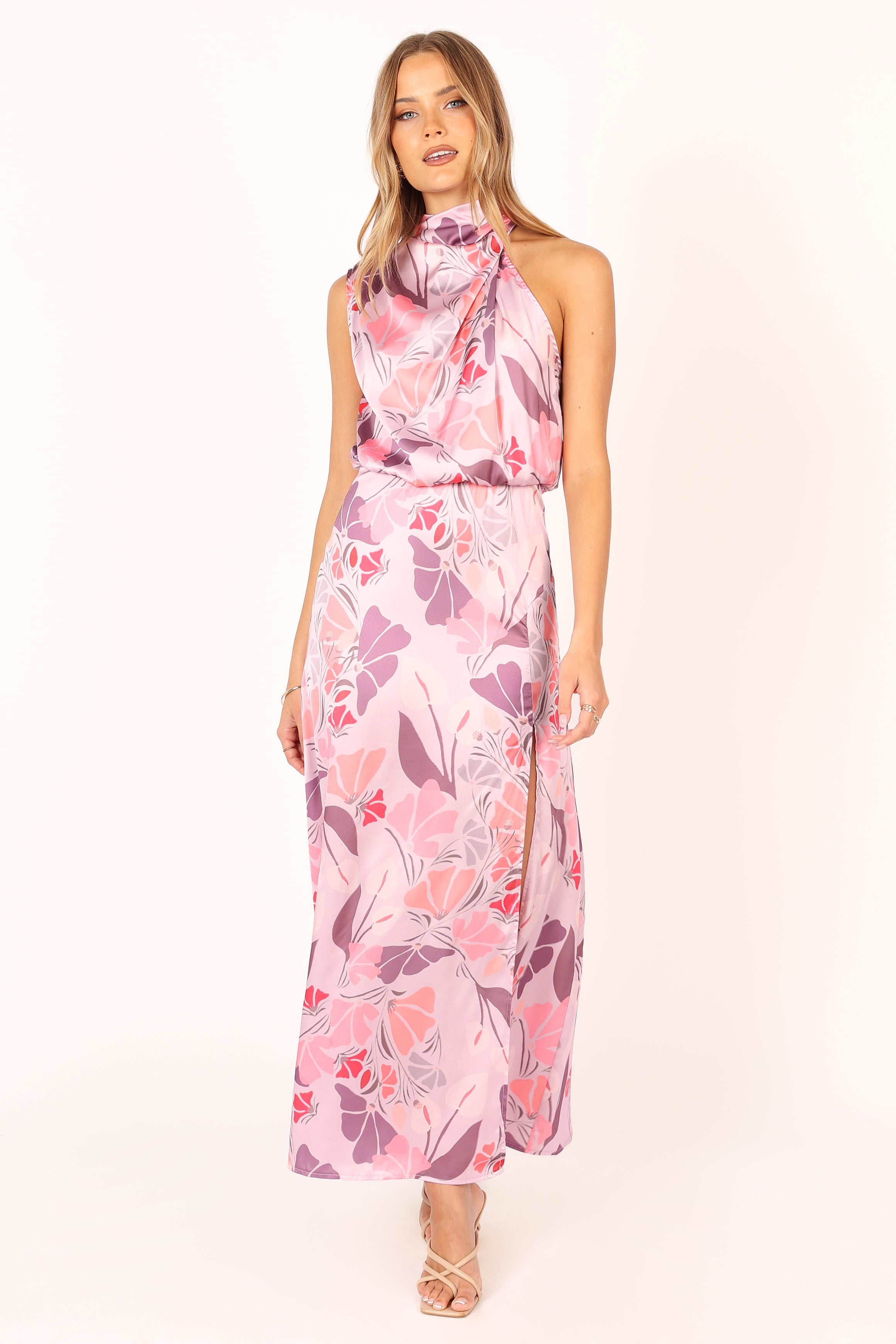 Petal and Pup USA DRESSES Amelia Halterneck Maxi Dress - Pink Floral
