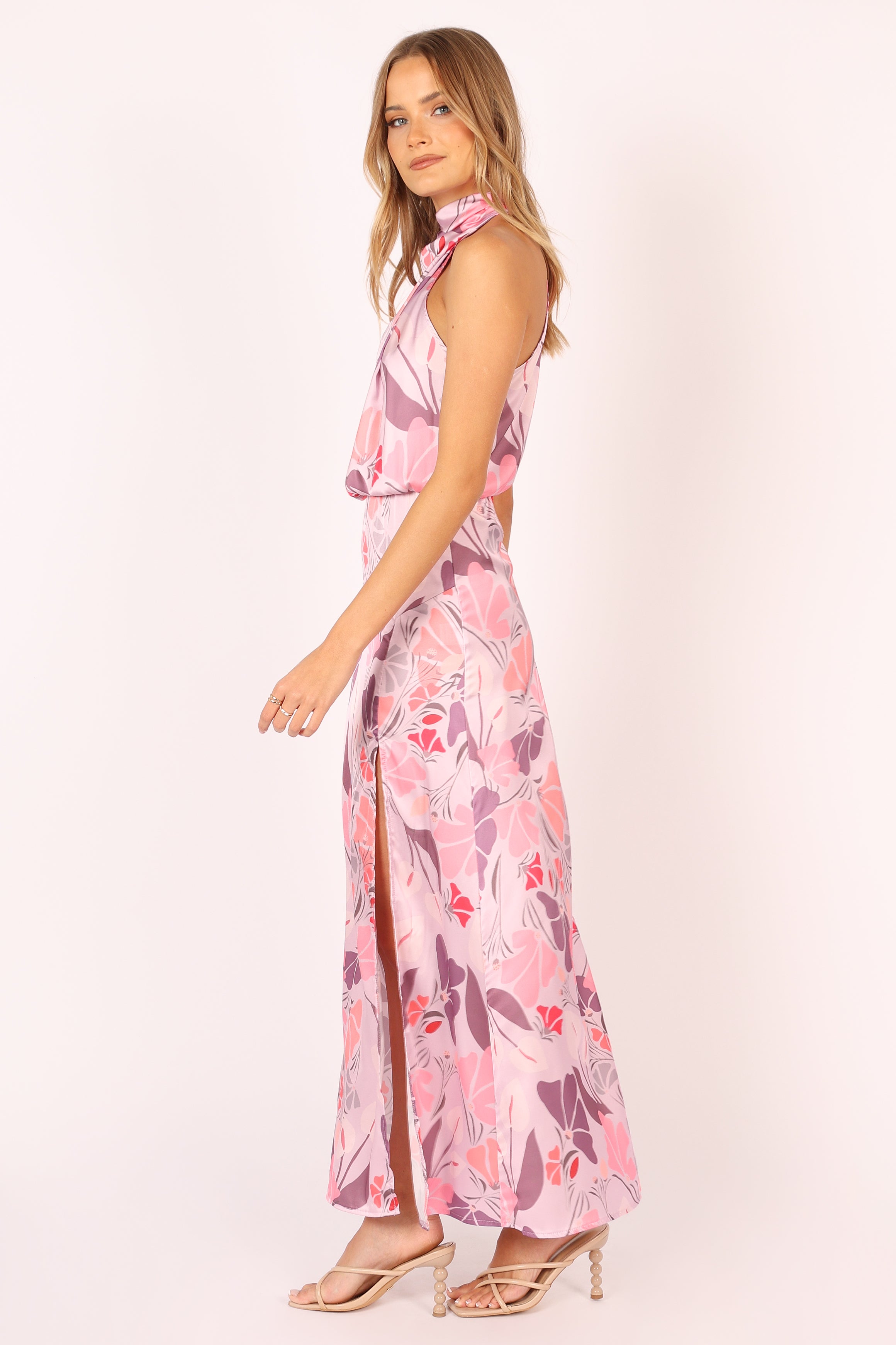 Petal and Pup USA DRESSES Amelia Halterneck Maxi Dress - Pink Floral