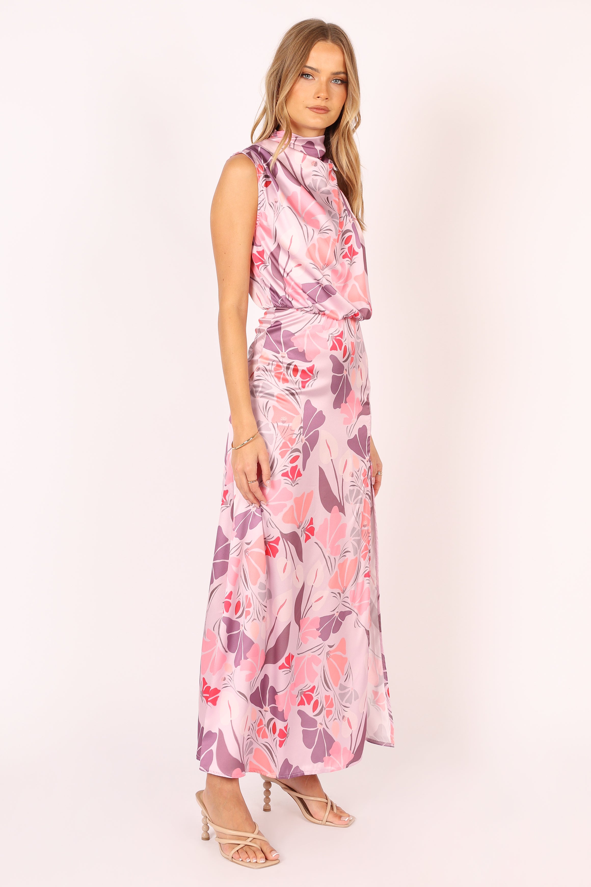 Petal and Pup USA DRESSES Amelia Halterneck Maxi Dress - Pink Floral