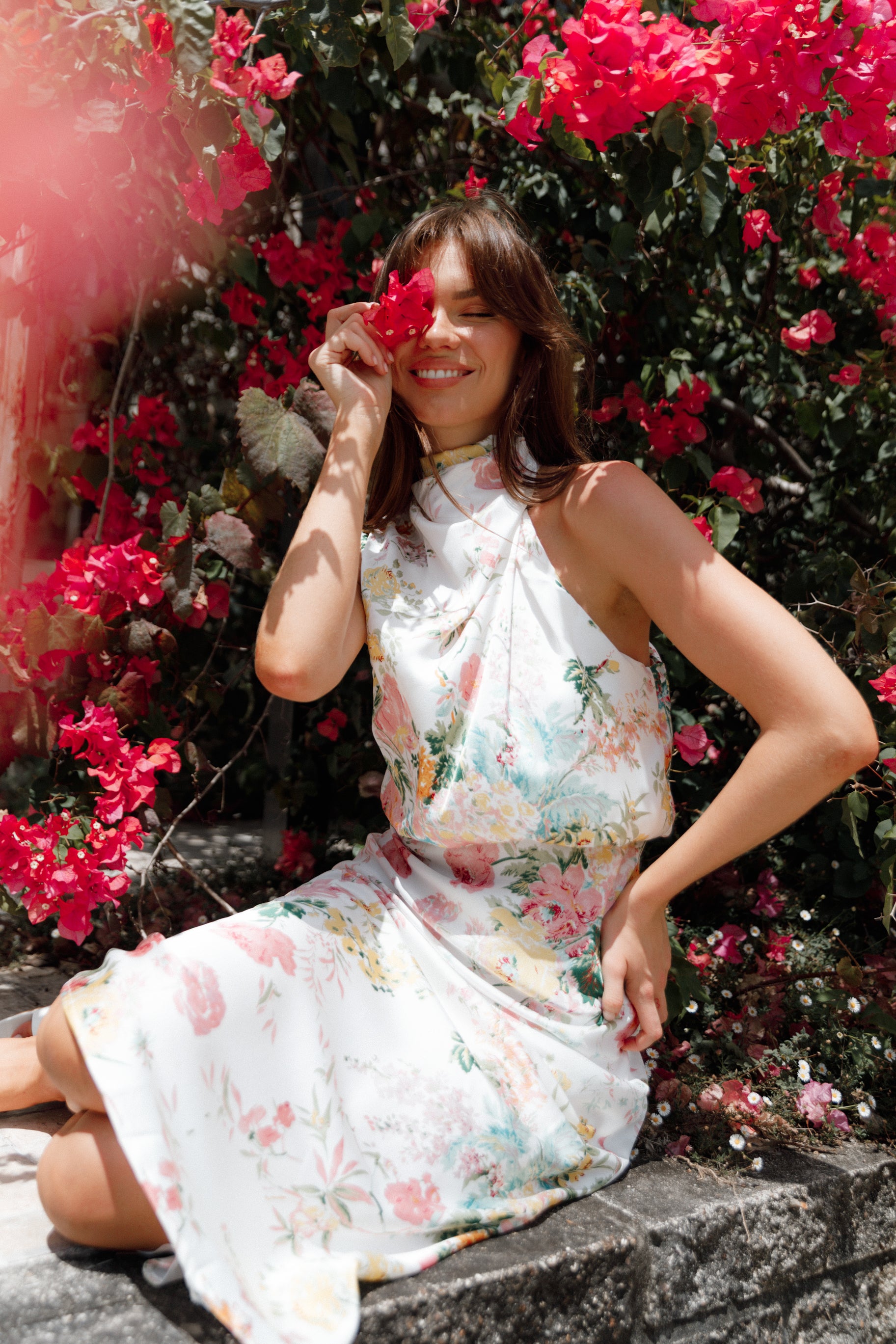 Petal and Pup USA DRESSES Anabelle Halter Neck Maxi Dress - White Floral