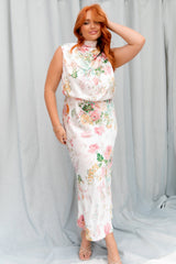 Petal and Pup USA DRESSES Anabelle Halter Neck Maxi Dress - White Floral