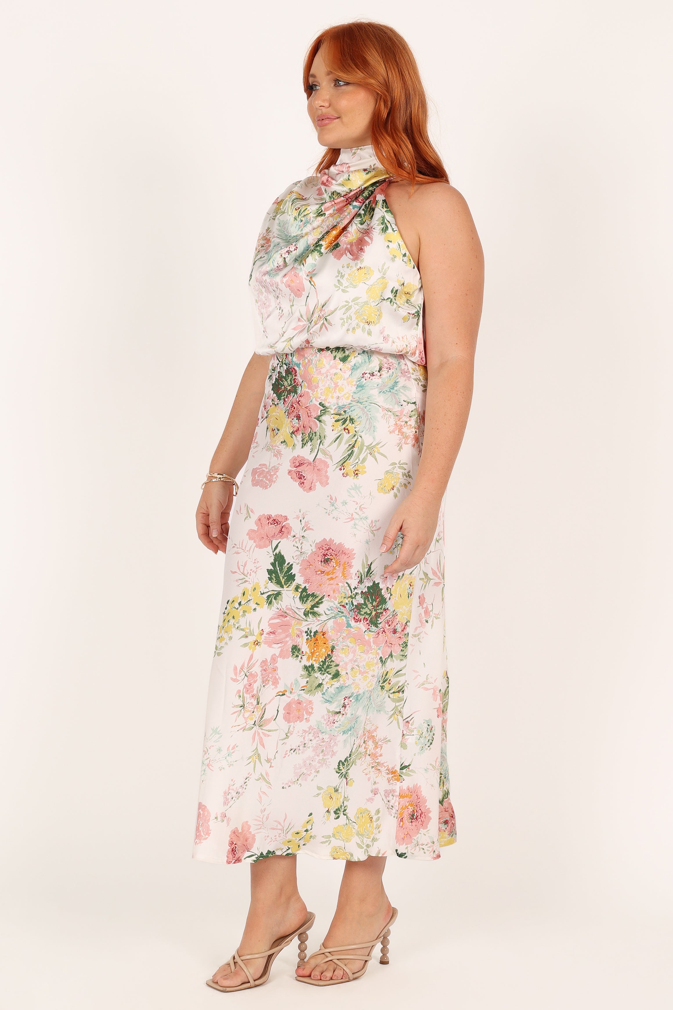 Petal and Pup USA DRESSES Anabelle Halter Neck Maxi Dress - White Floral
