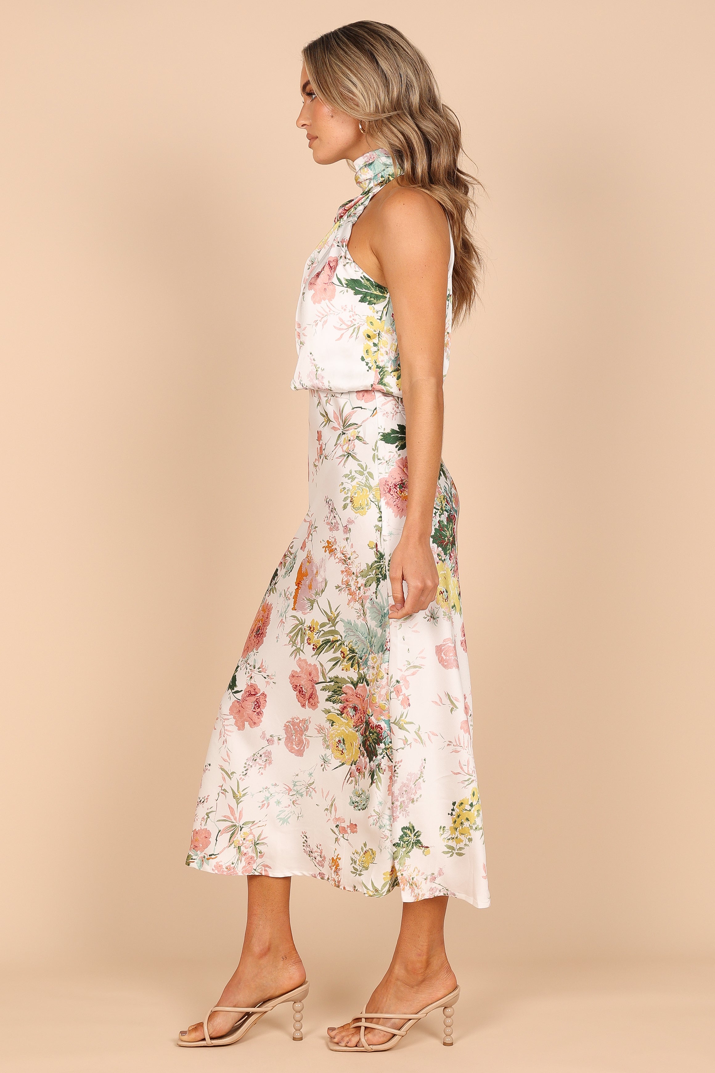 Petal and Pup USA DRESSES Anabelle Halter Neck Maxi Dress - White Floral