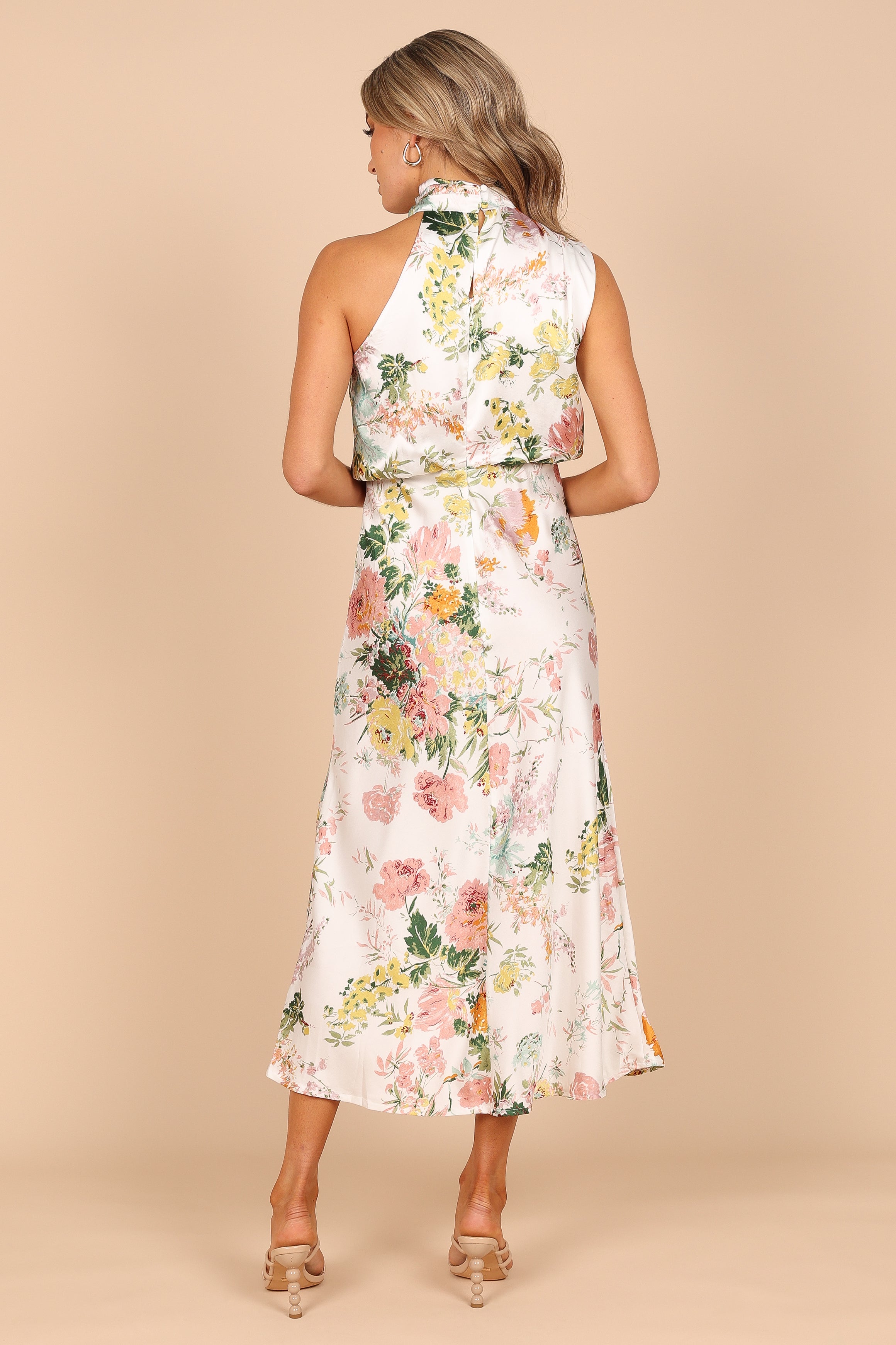 Petal and Pup USA DRESSES Anabelle Halter Neck Maxi Dress - White Floral
