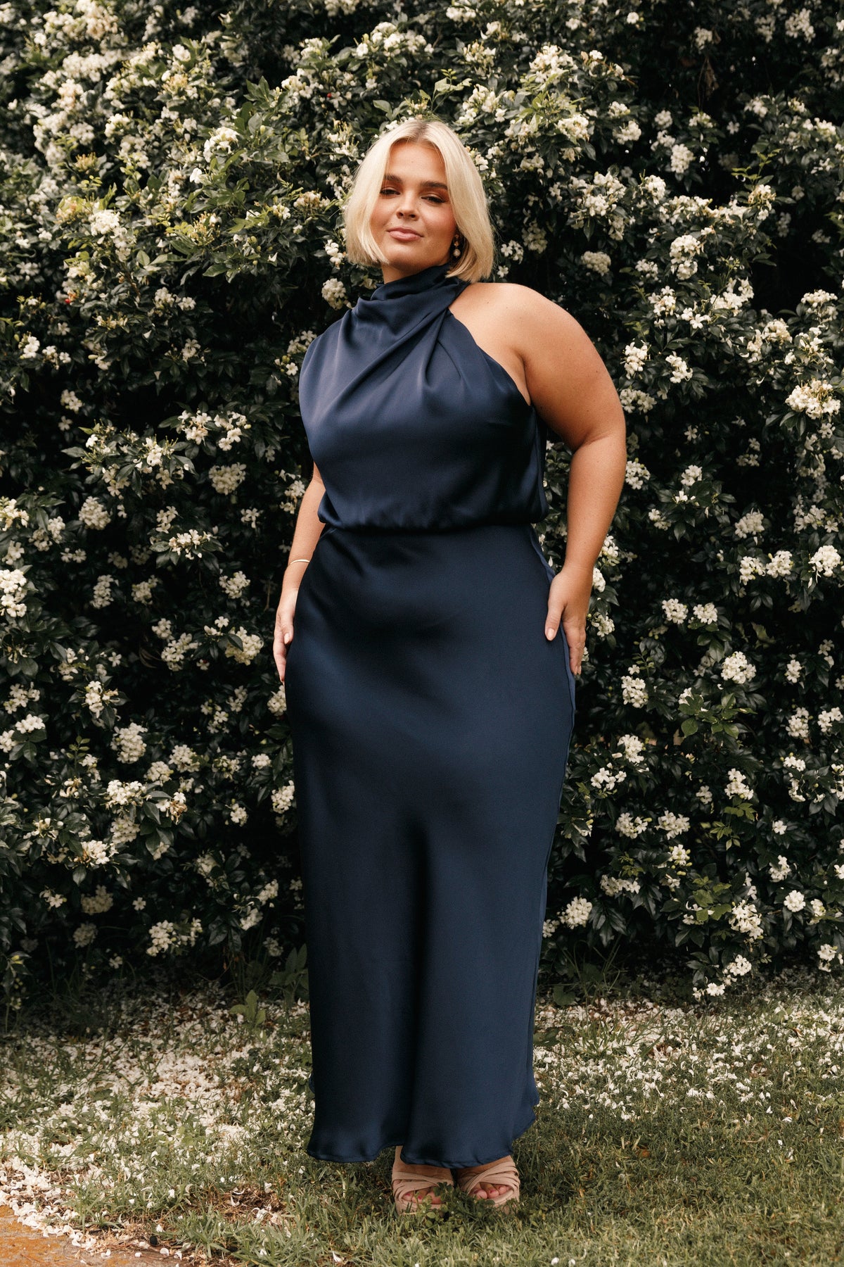 Petal and Pup USA DRESSES Anabelle Halter Neck Midi Dress - Navy