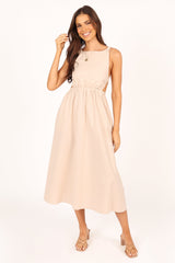 Petal and Pup USA DRESSES Aubrey Cutout Midi Dress - Beige
