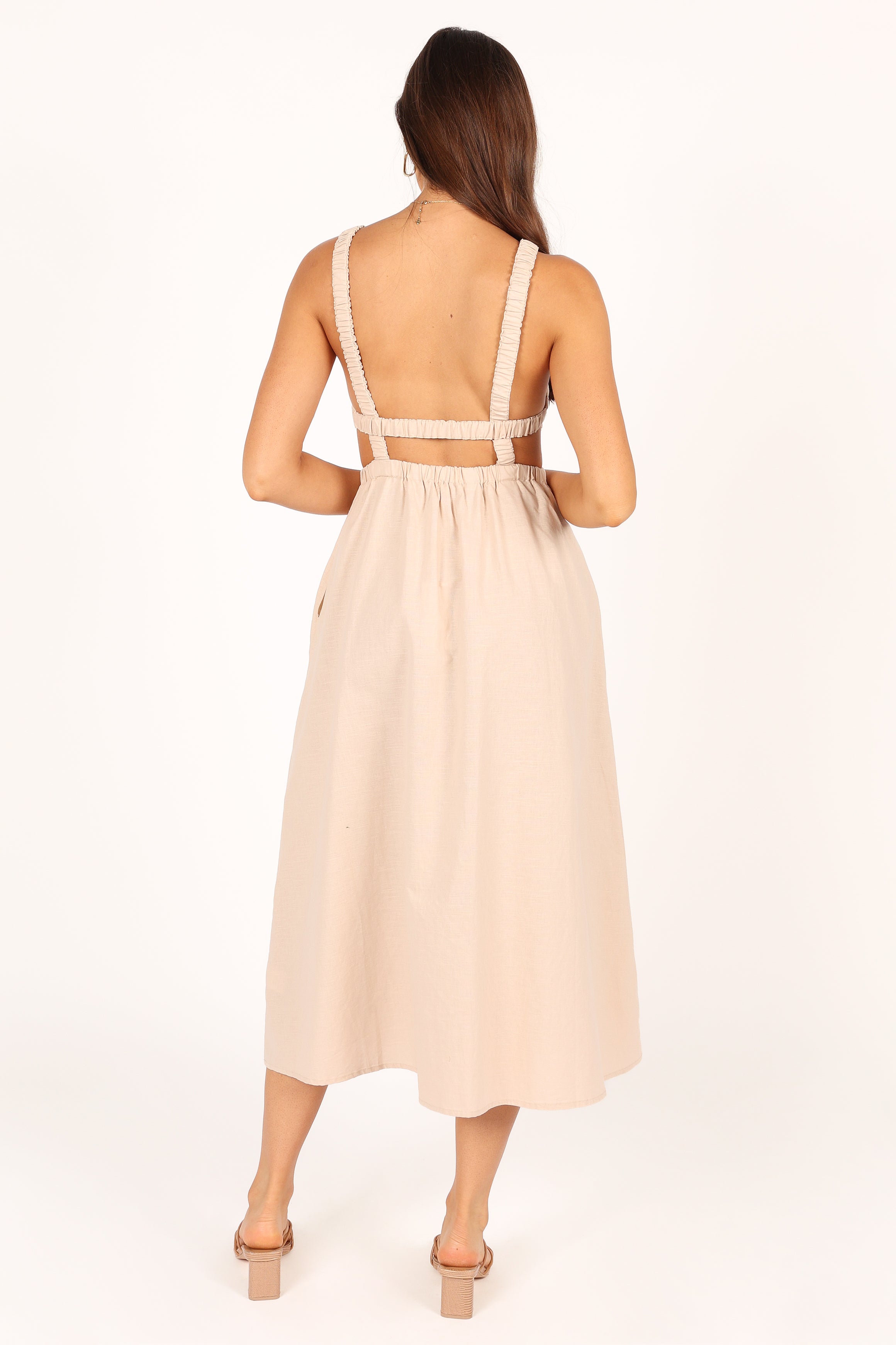 Petal and Pup USA DRESSES Aubrey Cutout Midi Dress - Beige