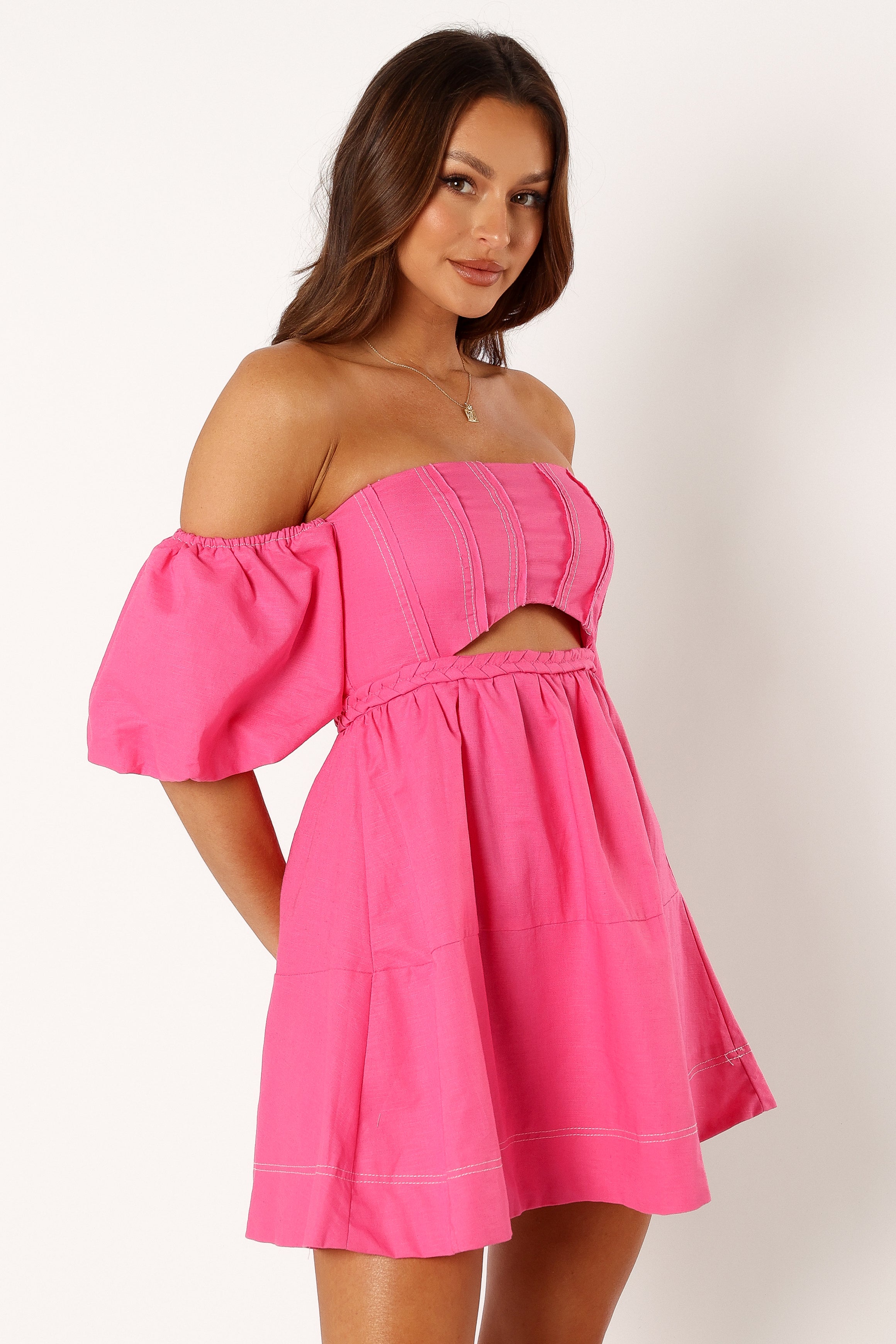Petal and Pup USA DRESSES Aurora Off Shoulder Mini Dress - Pink