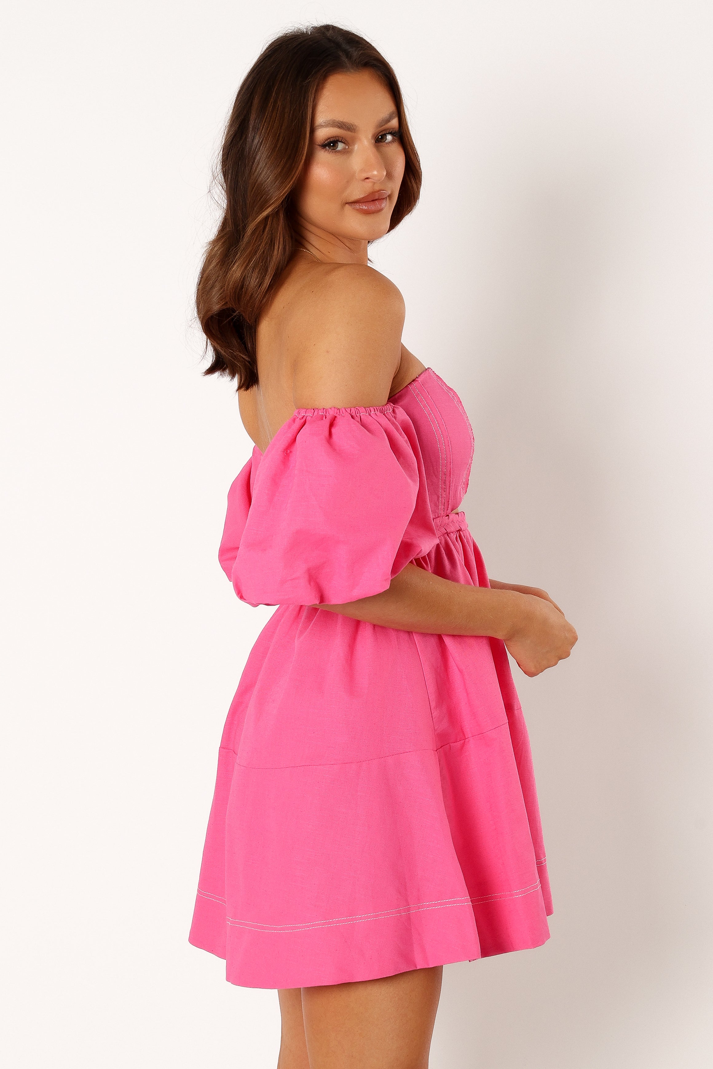 Petal and Pup USA DRESSES Aurora Off Shoulder Mini Dress - Pink