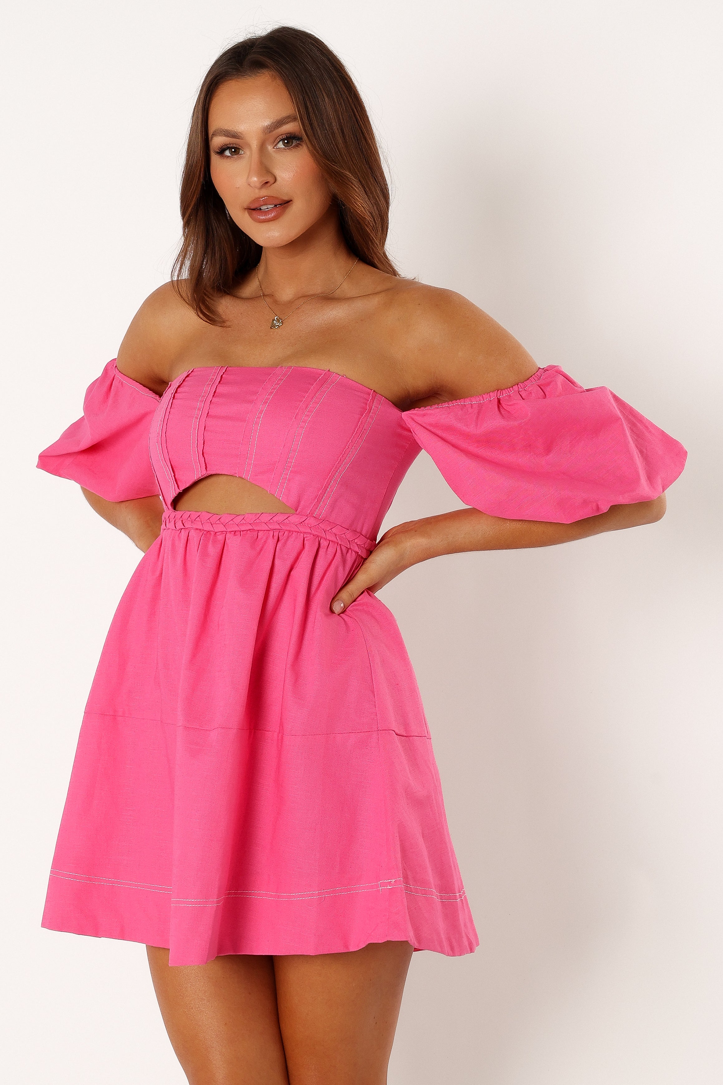 Petal and Pup USA DRESSES Aurora Off Shoulder Mini Dress - Pink